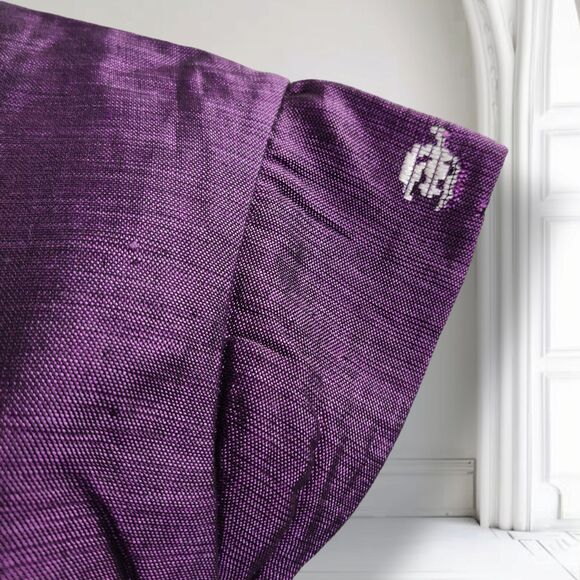 Vintage 60s Embroidered Sharkskin Shift Dress Size L Cap Sleeve Purple Mexican - Picture 10 of 16